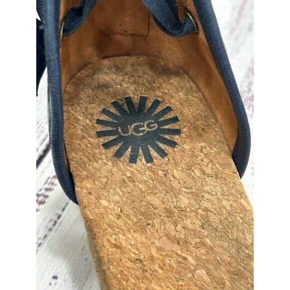 UGG Womens Amell Wedge Heel Sandals Denim Lace Up Open Toe Navy Blue Size 7.5 - Picture 10 of 12